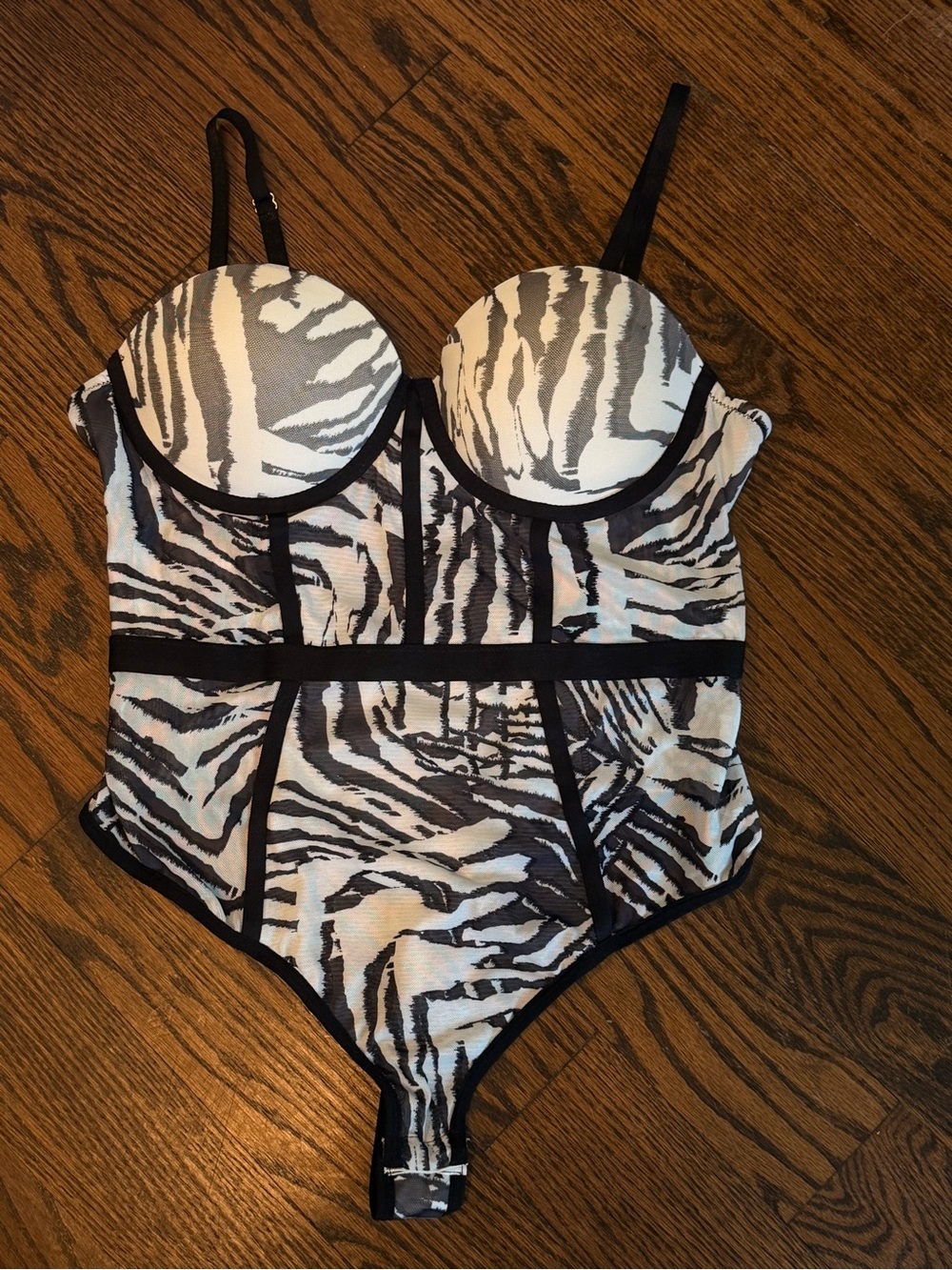 Forever 21 Black & White Zebra Print Bustier Bodysuit Large